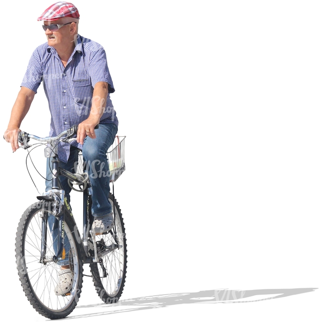 middle-aged man riding a bicycle