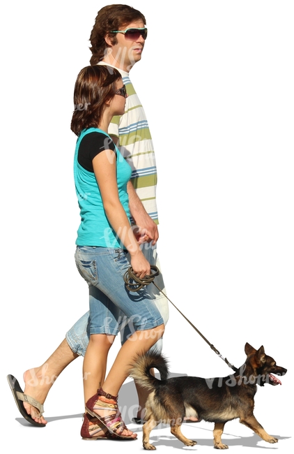 cut out couple walking a dog