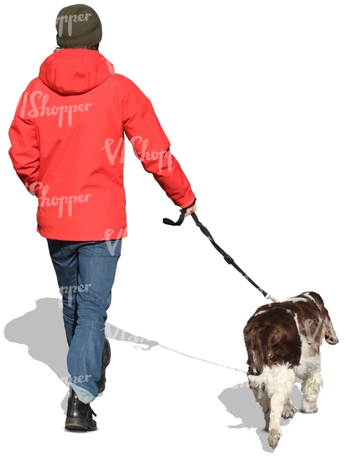 cut out man walking with a dog
