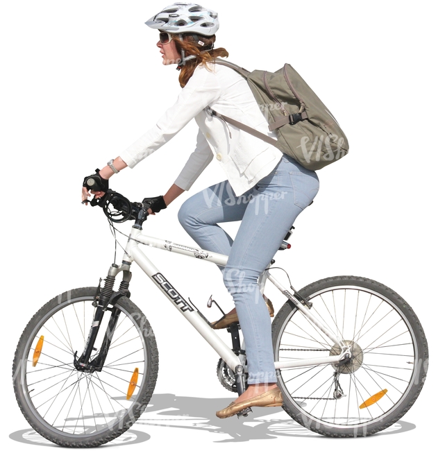 woman wearing a helmet riding a bike