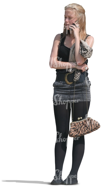 cut out woman standing and talking on the phone