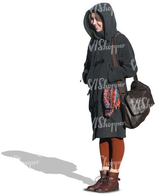 girl in a hooded coat standing