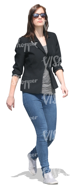 cut out woman in jeans walking