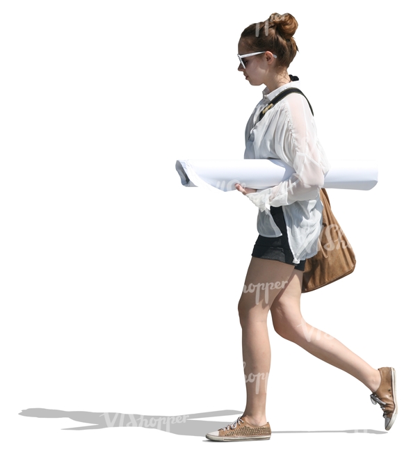 cut out woman walking with a package under her arm