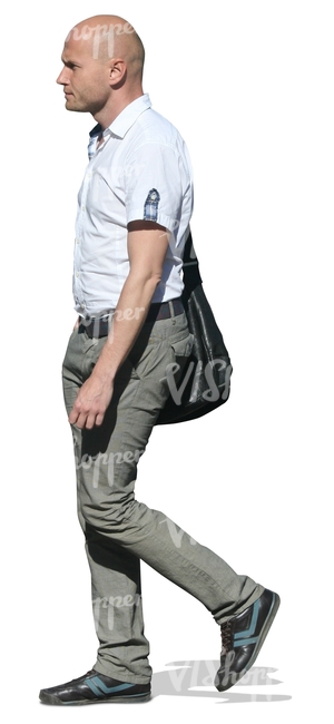 cut out bald man  with a bag walking