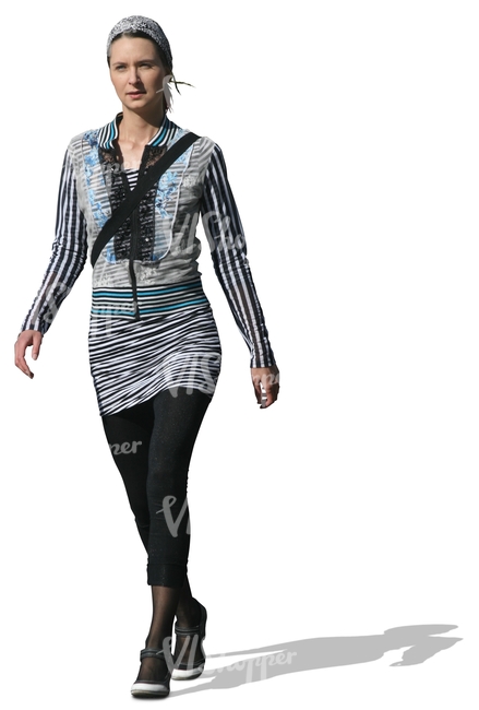cut out woman woth a bandana walking