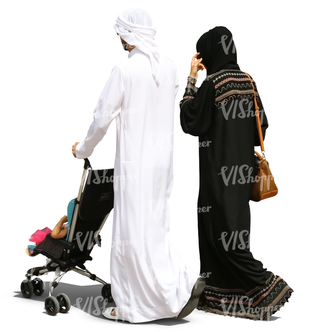 arab family walking with a baby stroller