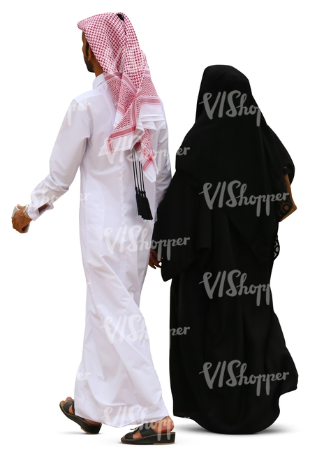arab man and woman walking hand in hand