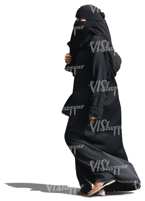 arab woman in a black abaya walking