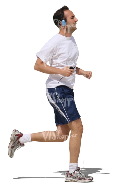 man with headphones jogging