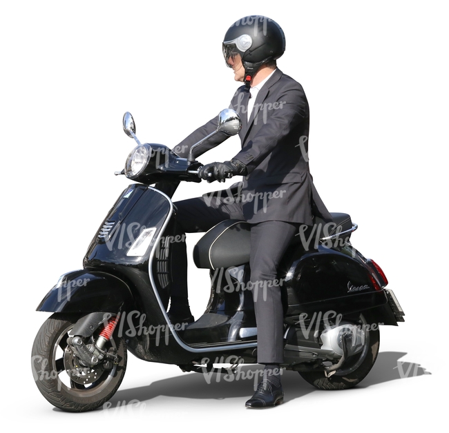 businessman riding a motor scooter