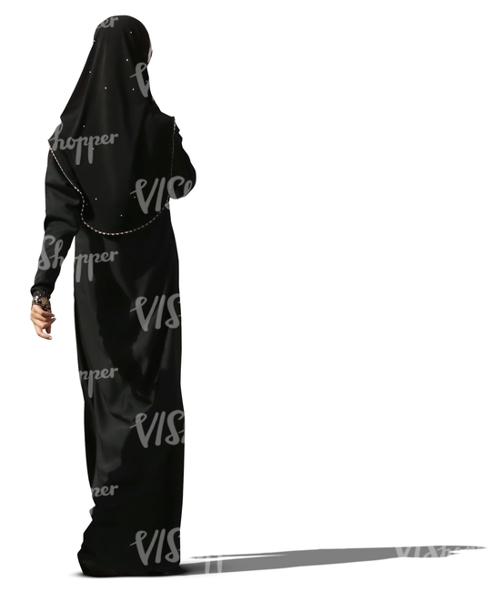 muslim woman in a black abaya walking