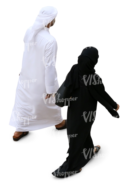 arab man and woman walking seen from above