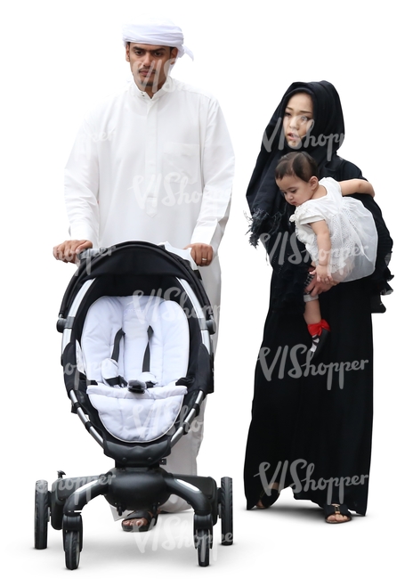 arab family walking with a baby