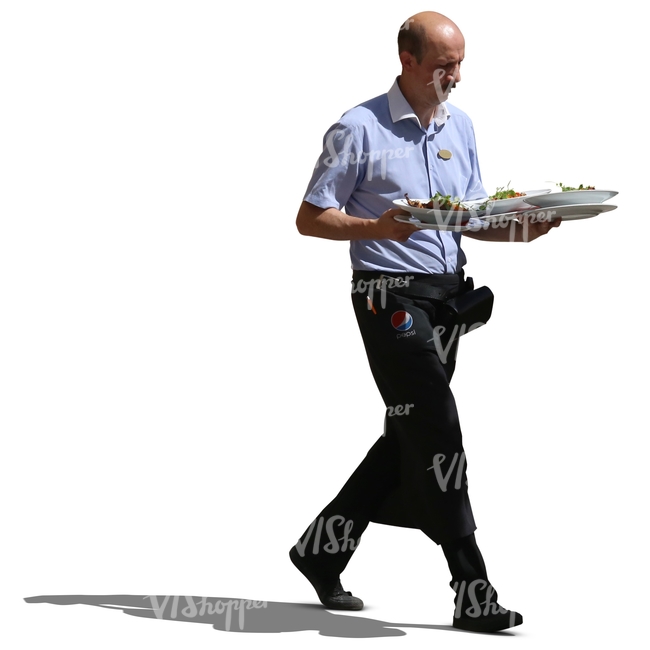 waiter walking and carrying plates