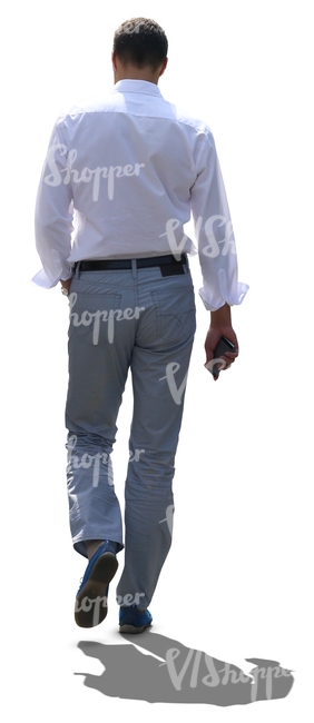 cut out man in a white blouse walking