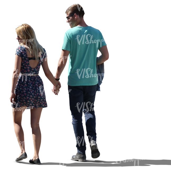 cut out backlit couple walking hand in hand