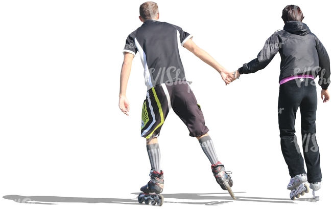 couple roller skating hand in hand