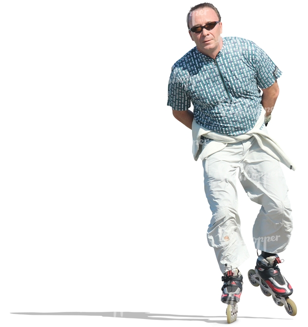 middle-aged man roller skating