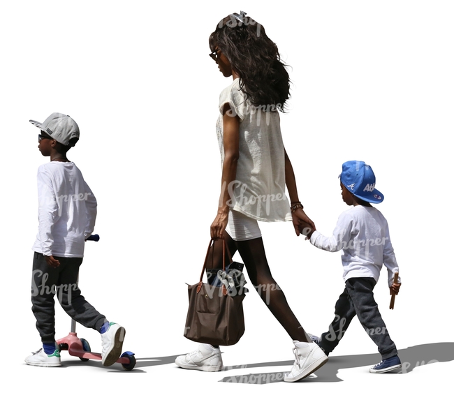 cut out african woman walking with her two sons