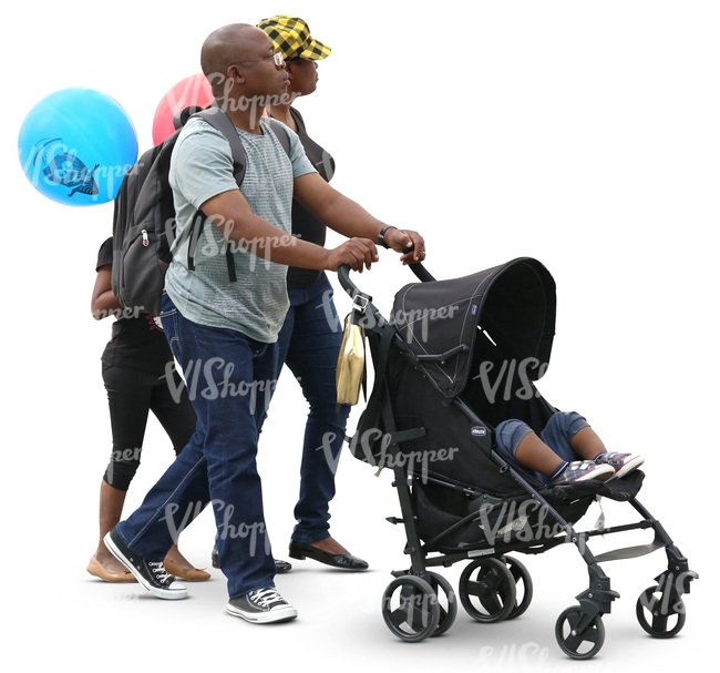 cut out black family of four walking