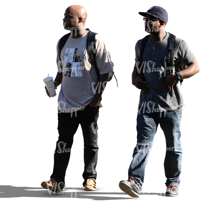 two cut out backlit african men walking