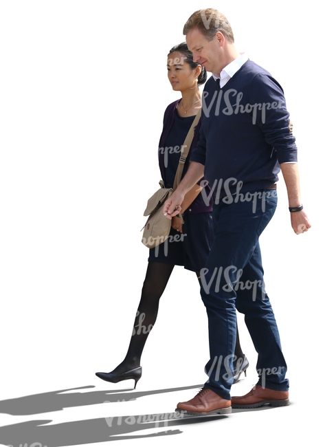 asian woman and an european man walking side by side