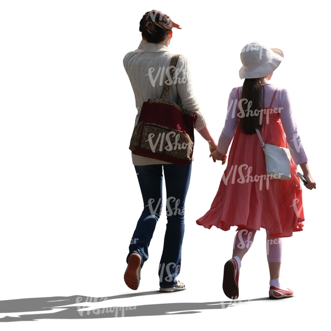 cut out mother and daughter walking hand in hand