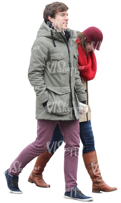 couple in winter coats walking hand in hand