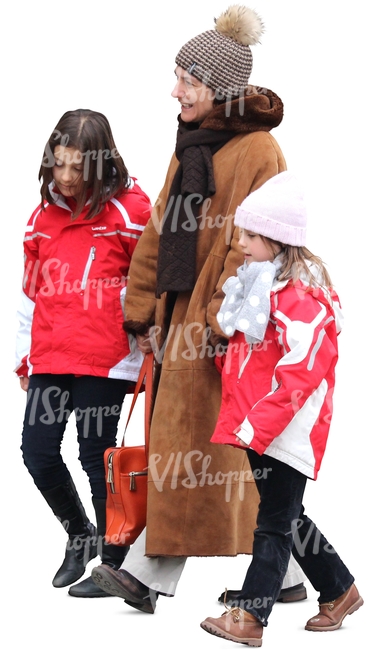 mother with two daughters walking and holding hands