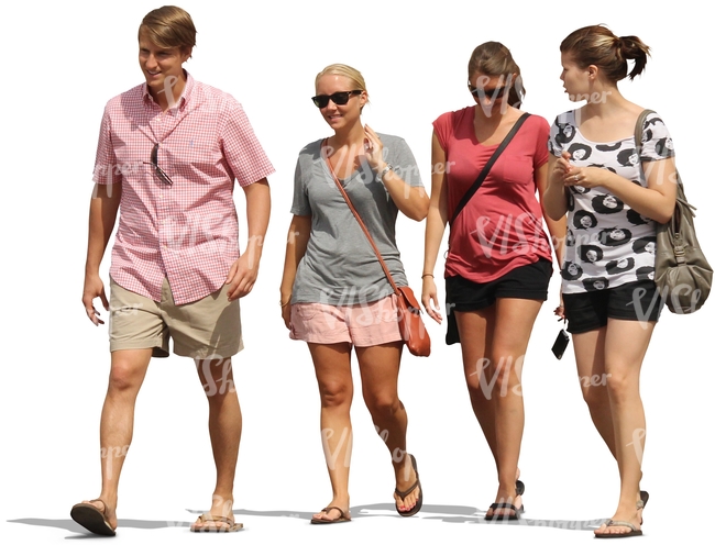 group of smiling people walking together