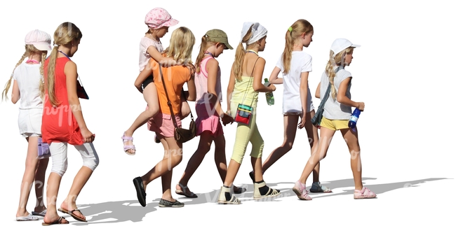 group of young blonde girls walking