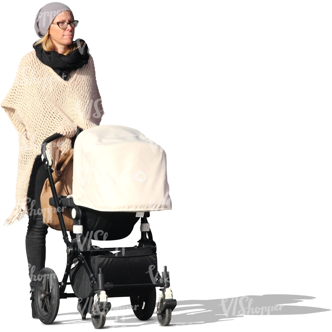 woman walking with a baby carriage