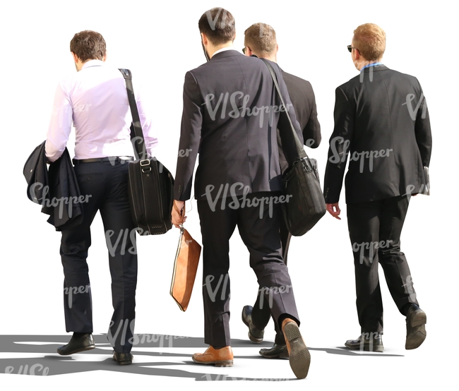 four cut out businessmen walking