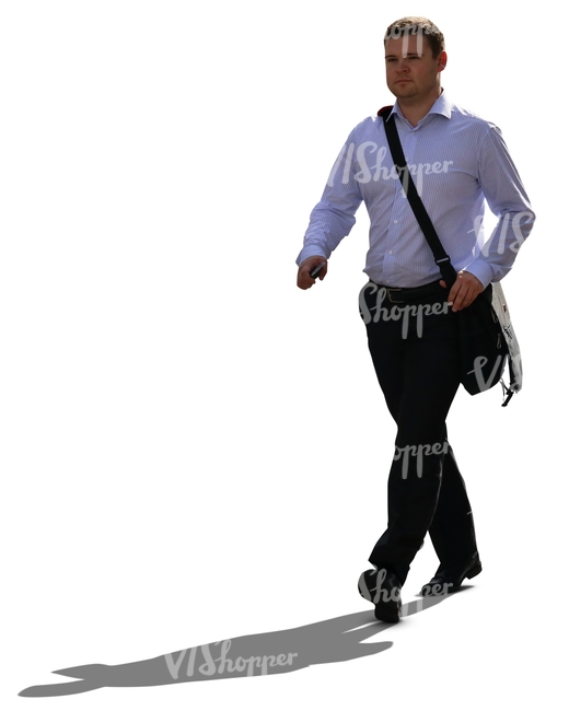 cut out backlit businessman walking