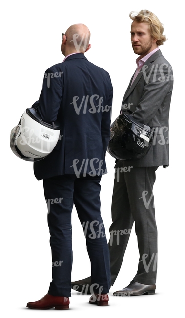 two cut out businessmen with helmets standing