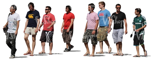 group of men in shorts walking