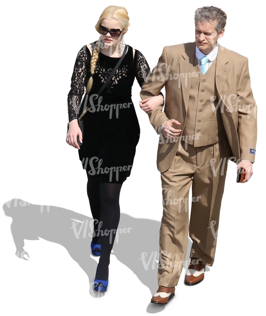 couple in formal clothing walking
