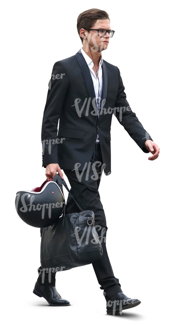 young businessman walking with a helmet and bag in his hand