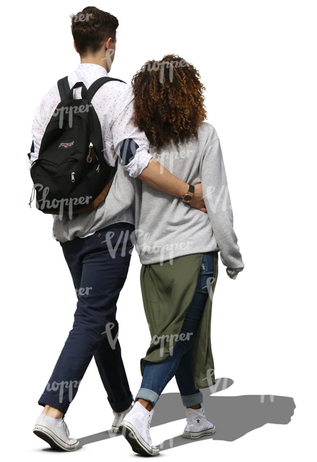 man and woman walking arms around each other