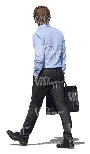 cut out businessman walking with a briefcase in his hand