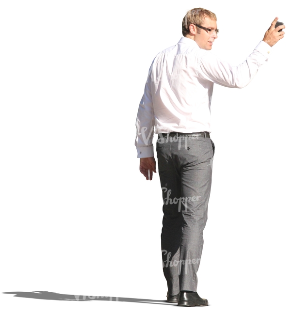 cut out businessman walking and looking back