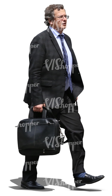 cut out middle-aged businessman walking with a briefcase in hand