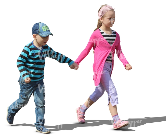 young boy and girl walking hand in hand