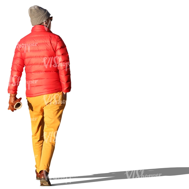 man in colorful autumn clothes walking