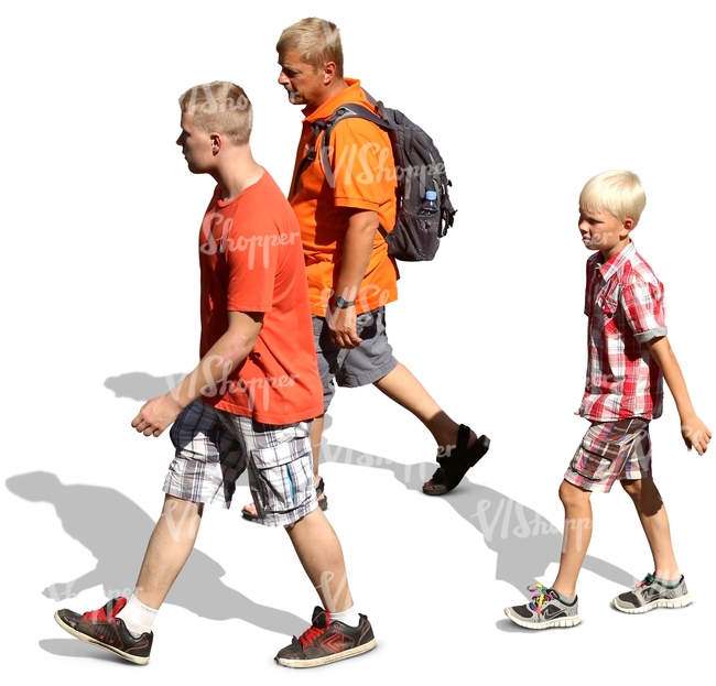 father with two sons walking