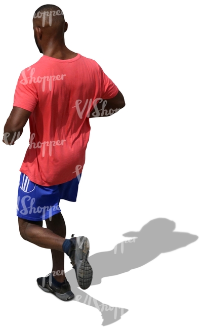 man in a red shirt jogging