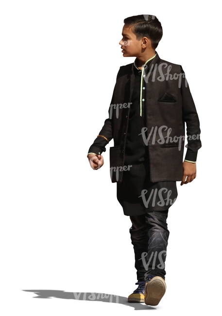 indian boy in a traditional jacket walking