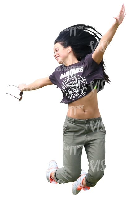 smiling young woman jumping