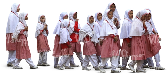 group of muslim schoolgirls walking in a row